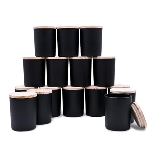 SHOWIN Thick Glass Candle Jars with Wood Lids, 7 oz, 16 pack