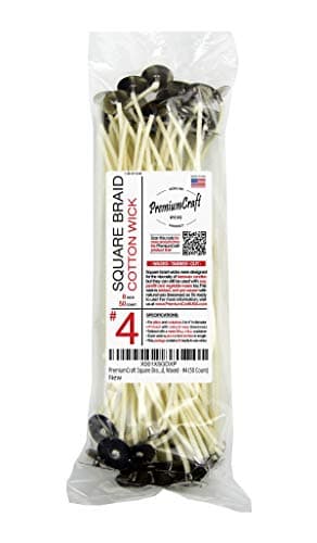 Square Braid Cotton Candle Wick #4, Tabbed and Waxed, 50 Count