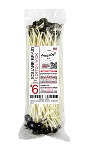 Square Braid Cotton Candle Wick #6, Tabbed and Waxed, 50 Count