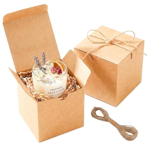 UnicoPak Kraft Gift Boxes with Lids and Twine, 4 x 4 x 4 in, 10 Pack