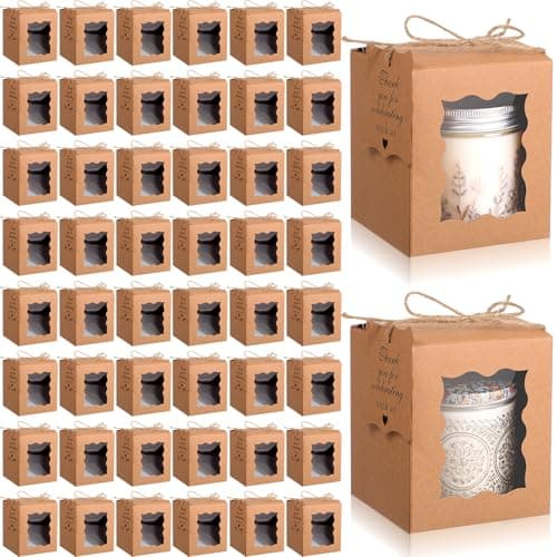 Lemecima Candle Gift Boxes with Clear Window, 50 Set, Brown