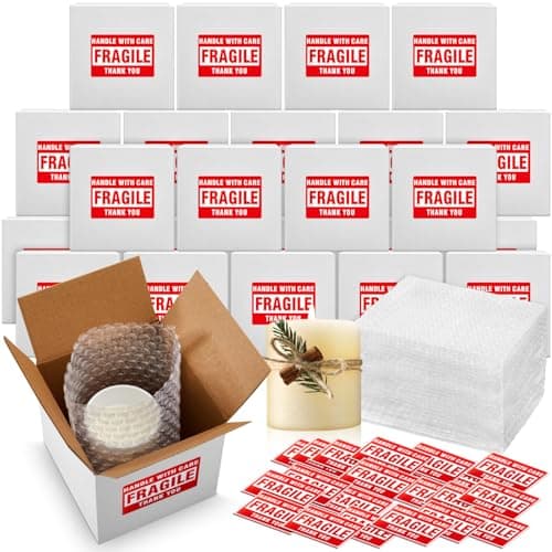 Honoson Shipping Boxes with Bubble Bags and Fragile Stickers, 5 x 5 x 5 in, 30 Pcs
