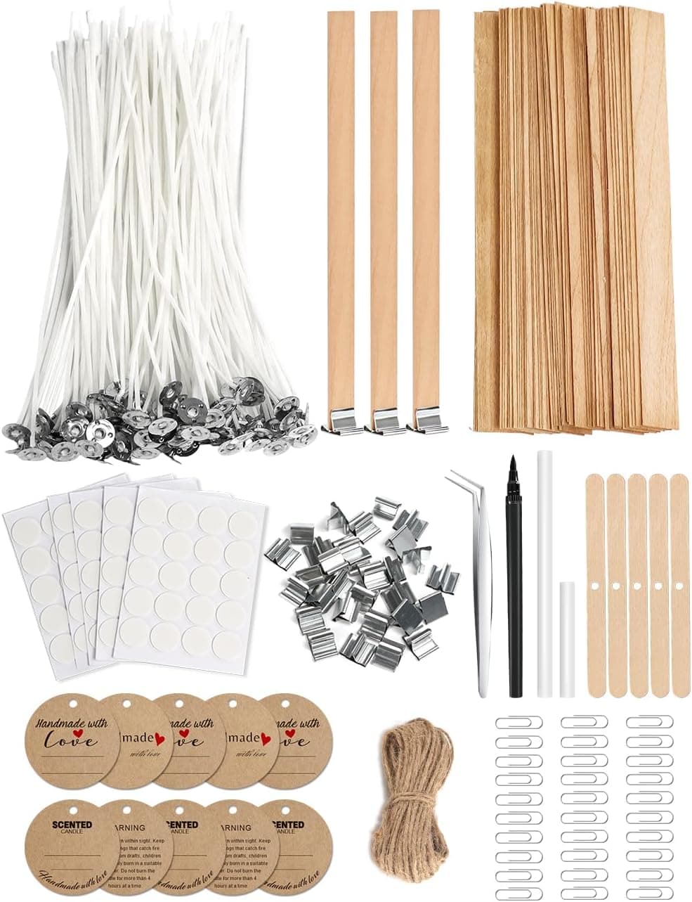 Multiwins 130 Piece Candle Wick Kit with Cotton and Wood Wicks and Tools