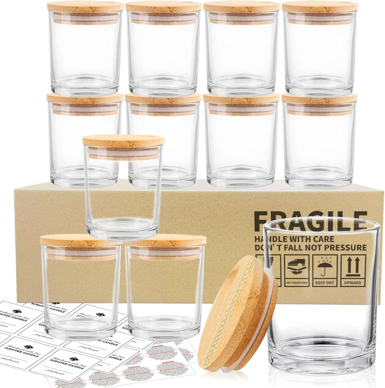 SUPMIND 10 oz Clear Glass Candle Jars with Lids, 12 pack