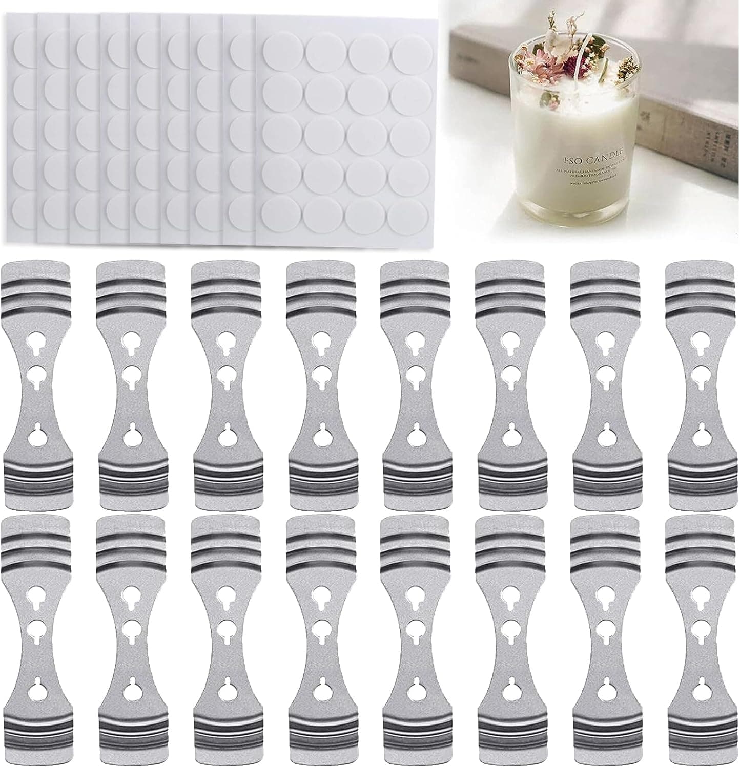 DINGPAI 20 Candle Wick Holders and 180 Wick Stickers