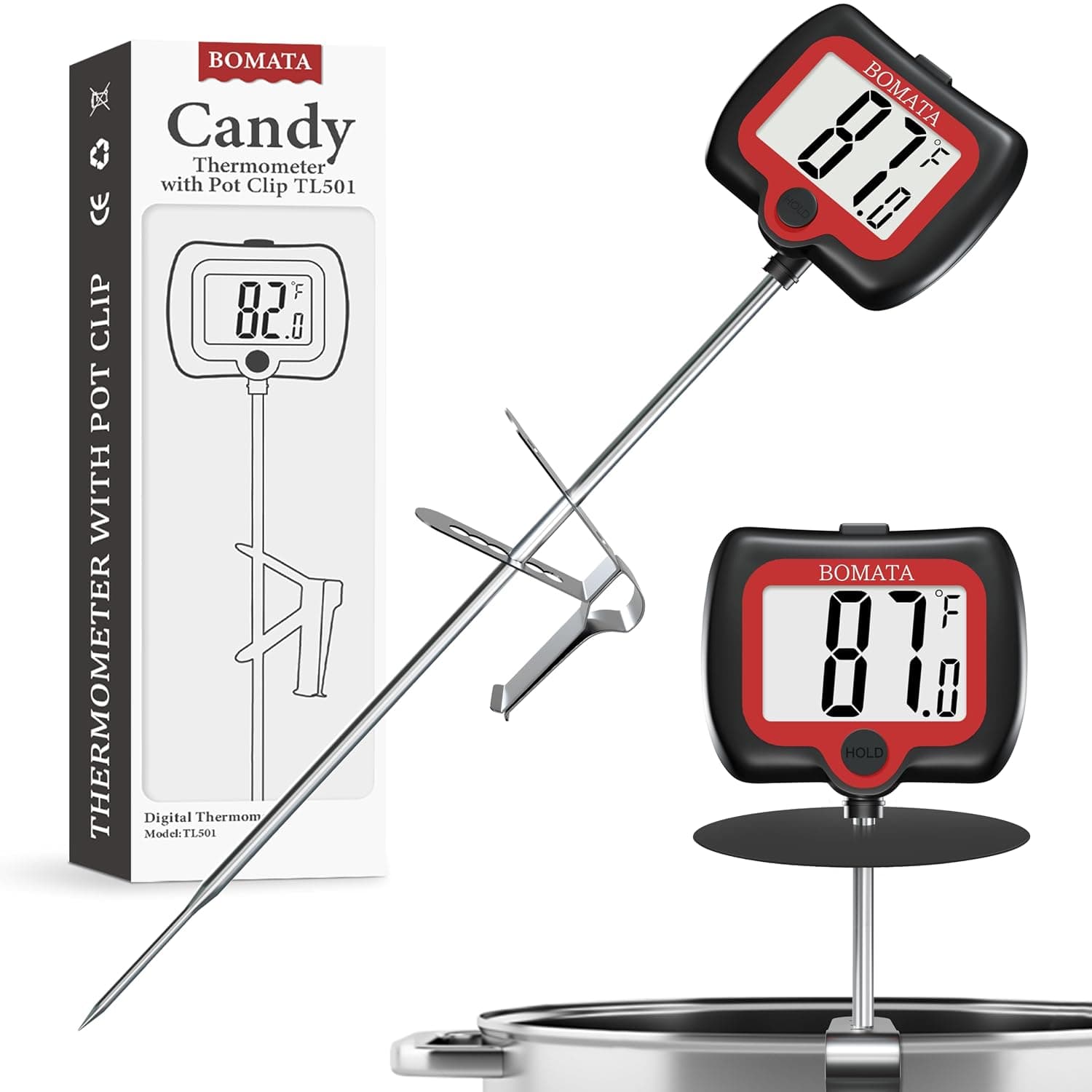 BOMATA Digital Candy Thermometer with Rotatable Display and Pot Clip
