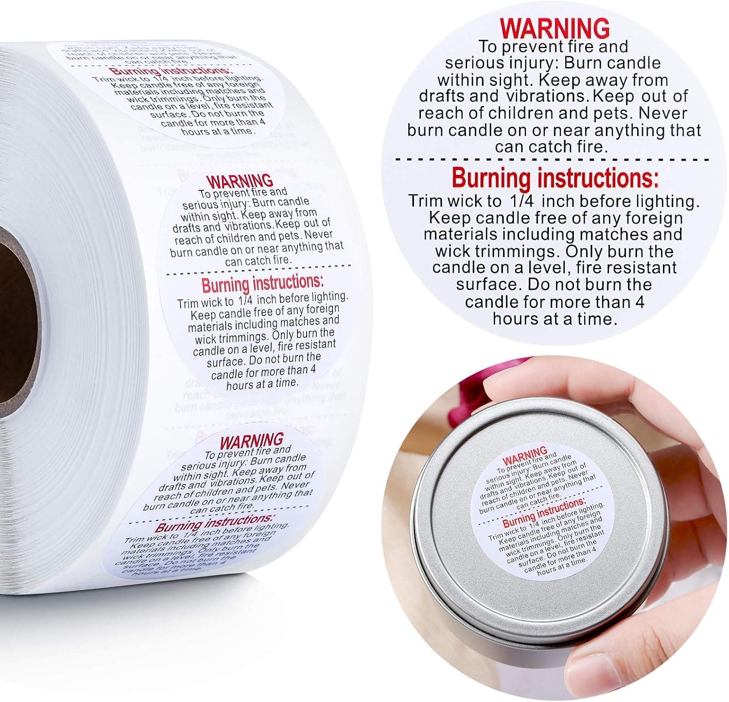 Zonon Candle Warning Labels, 1000 Pieces, 1.5 inch
