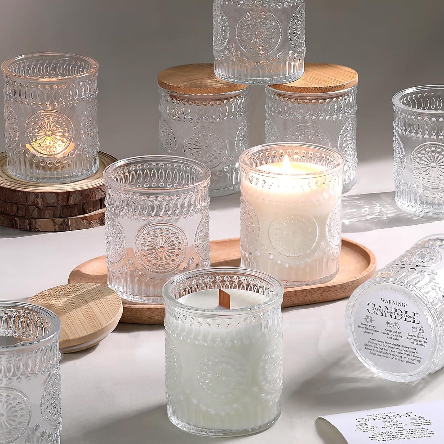 DARJEN 8 oz Glass Candle Jars with Wooden Lids, 10 pack