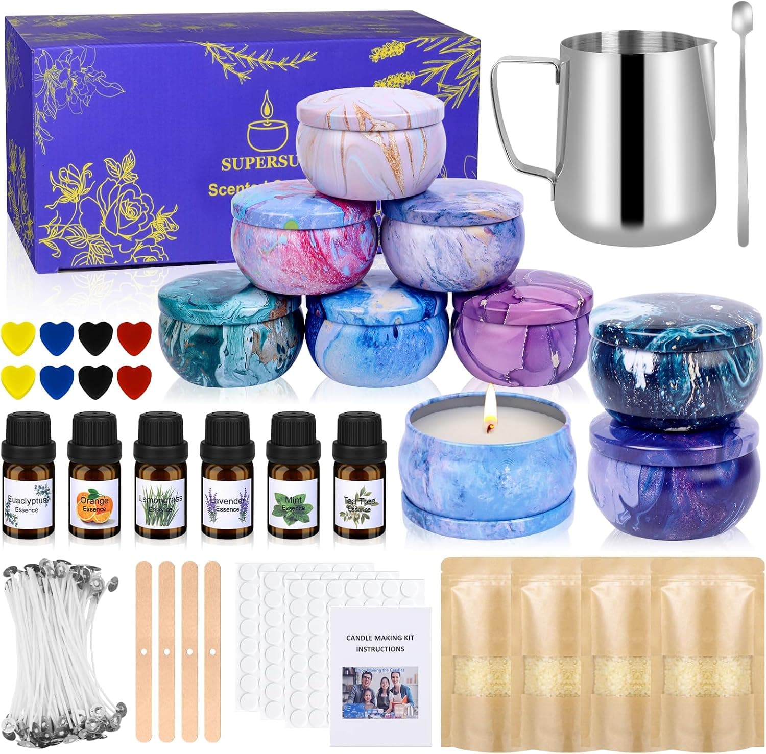 SUPERSUN Candle Making Kit with Beeswax, Essential Oils and Tins