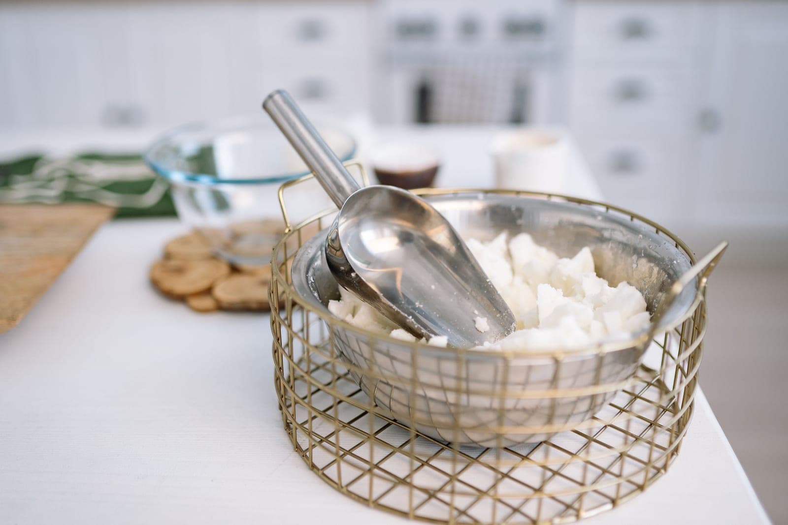 Soy wax flakes in a bowl ready for melting