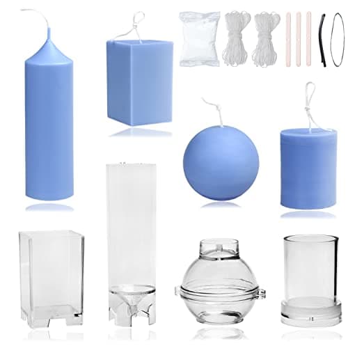 MILIVIXAY 4-Piece Plastic Candle Mold Set, Pillar, Cylinder, Sphere and Rectangle product photo