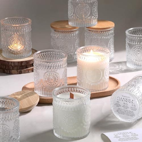 DARJEN 8 oz Glass Candle Jars with Wooden Lids, 10 pack product photo
