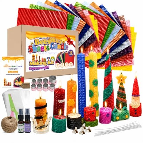 Beeswax Candle Making Kit for Kids with Embossing Molds and Glass Holders product photo