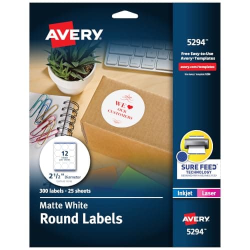 Avery Round Printable Labels, 2.5 inch, 300 Pack product photo